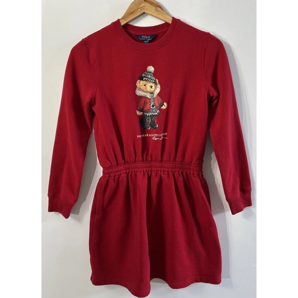 Girls Polo Ralph Lauren Sweatshirt BEAR Dress Sz Large 12-14 Winter Bear